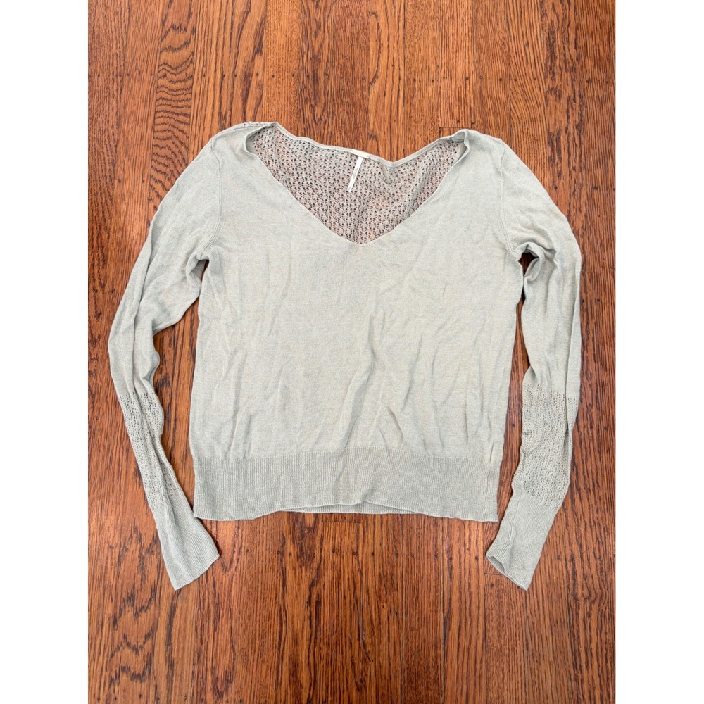 Free‎ People Beach Sage Linen Blend Crochet Back Sweater Slouchy S
